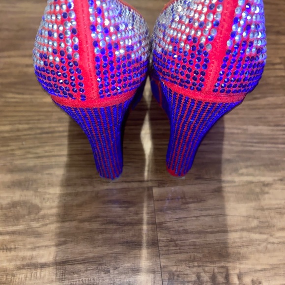 Alba Peep Toe Wedges with Red, Silver and Blue rhinestones - Picture 3 of 5